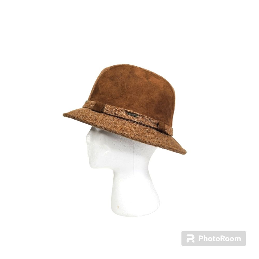 Stetson Mens Tweed and Suede Fedora Hat Size 7 1/4